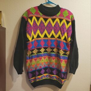 Vintage Extra Touch International Sportswear neon sparkle aztec sweater women 18